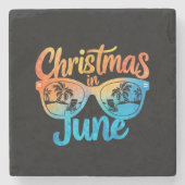 Kerstmis in juni Zonnebril Grappige Zomervakantie Stenen Onderzetter (Voorkant)
