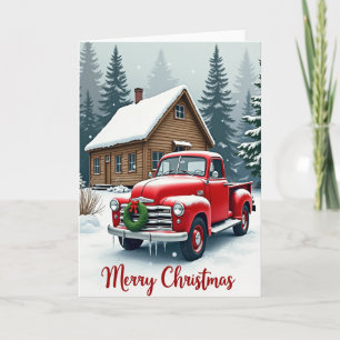 Kerstmis in landelijke stijl rode vrachtwagen kaart
