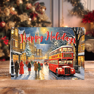 Kerstmis in Londen: Red Bus Street Scene Feestdagen Kaart