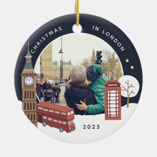 Kerstmis in London Keepomwille Photo Keramisch Ornament (Achterkant)