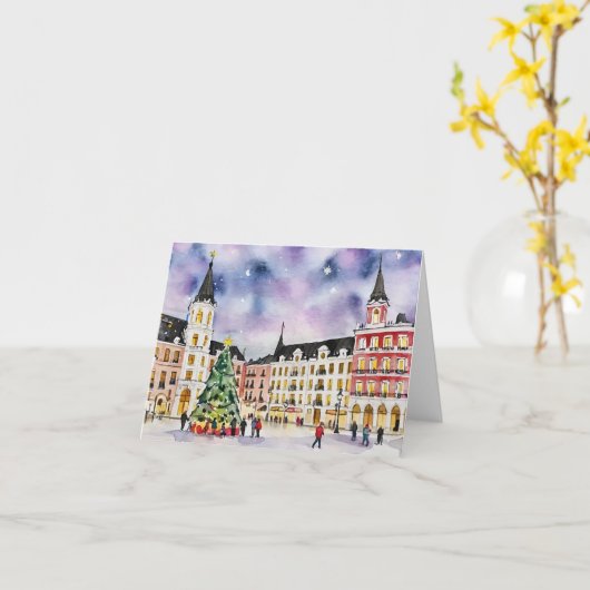 Kerstmis in Madrid Aquarel Kaart (Gele Bloem)