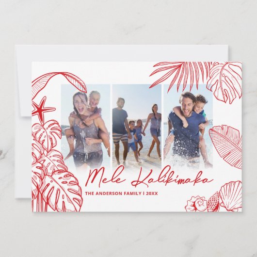 Kerstmis in Mele Kalikimaka Rood 3 Foto Feestdagenkaart (Voorkant)