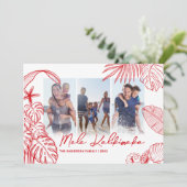 Kerstmis in Mele Kalikimaka Rood 3 Foto Feestdagenkaart (Staand voorkant)