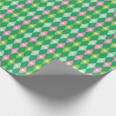 Kerstmis in mid-century-stijl roze en groene diama cadeaupapier (Hoek)