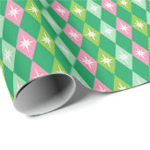 Kerstmis in mid-century-stijl roze en groene diama cadeaupapier (Rol Hoek)