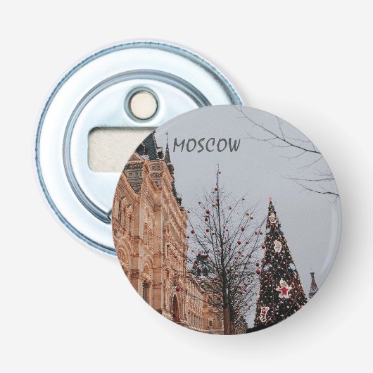 Kerstmis in Moskou Button Flesopener (Voorkant)