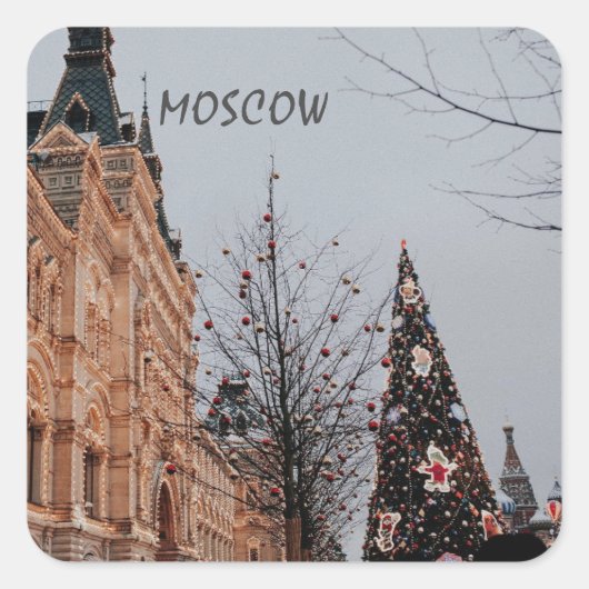 Kerstmis in Moskou Vierkante Sticker (Voorkant)