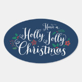 Kerstmis in Navyblauw Schrift Ovale Sticker (Voorkant)