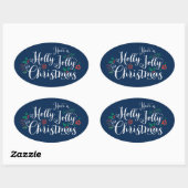 Kerstmis in Navyblauw Schrift Ovale Sticker (Vel)