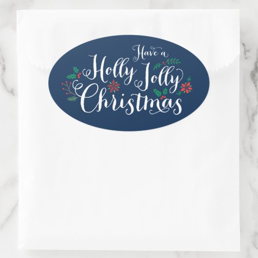 Kerstmis in Navyblauw Schrift Ovale Sticker (Tas)