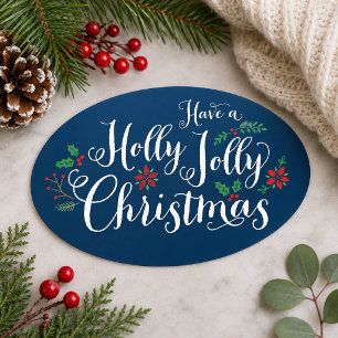 Kerstmis in Navyblauw Schrift Ovale Sticker