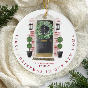 Kerstmis in New Home Waterverf Black Dadem Keramisch Ornament