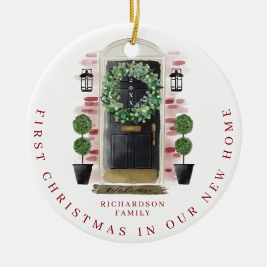 Kerstmis in New Home Waterverf Black Dadem Keramisch Ornament (Voorkant)