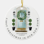 Kerstmis in New Home Waterverf Blauwgroen deur Wre Keramisch Ornament (Voorkant)