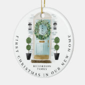 Kerstmis in New Home Waterverf Blauwgroen deur Wre Keramisch Ornament (Links)