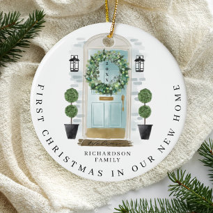 Kerstmis in New Home Waterverf Blauwgroen deur Wre Keramisch Ornament