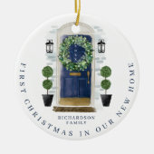 Kerstmis in New Home Waterverf Navy Dadem Keramisch Ornament (Voorkant)