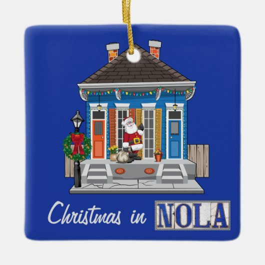 Kerstmis in New Orleans Shotgun House Keramisch Ornament (Voorkant)