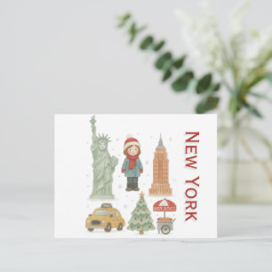 Kerstmis in New York Aquarel – Schattig Feestdagenkaart