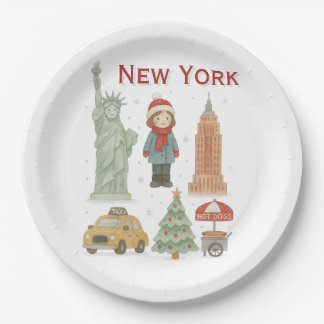 Kerstmis in New York Aquarel – Schattig Papieren Bordje