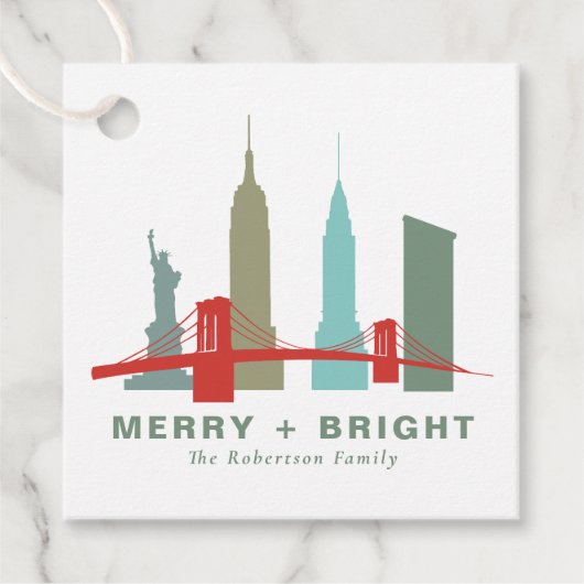 Kerstmis in New York, Architecture Skyline Gift Bedankjes Labels (Voorkant)