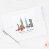 Kerstmis in New York, Architecture Skyline Gift Vierkante Sticker (Envelop)