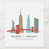 Kerstmis in New York, Architecture Skyline Wijn Etiket (Enkel label)