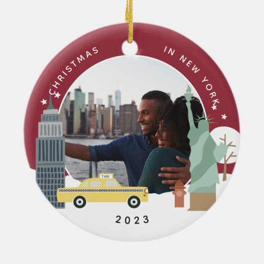 Kerstmis in New York Keepomwille Foto Keramisch Ornament (Achterkant)