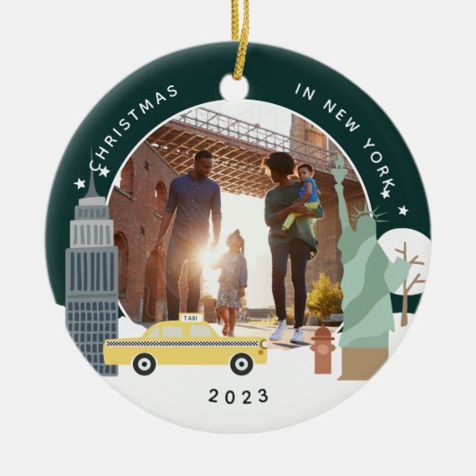 Kerstmis in New York Keepomwille Foto Keramisch Ornament (Voorkant)