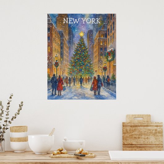 Kerstmis in New York Poster, Winter Stadsscene  Poster (Keuken)