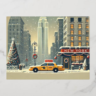 Kerstmis in New York   Standbeeld van de Vrijheid  Folie Feestdagen Briefkaart