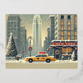 Kerstmis in New York | Standbeeld van de Vrijheid  Folie Feestdagen Briefkaart