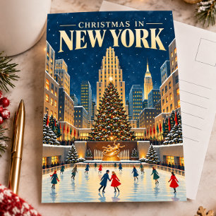 Kerstmis in New York Vintage Reis Retro Briefkaart