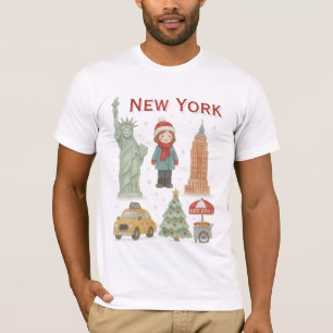 Kerstmis in New York Waterverf T-shirt – Schattig 