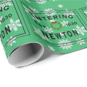 Kerstmis in Newton, MA Holiday Wreath Cadeaupapier (Rol Hoek)