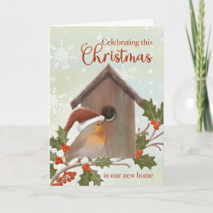 Kerstmis in nieuw huis Vogelhuisje en vogeltje Kaart