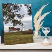 Kerstmis in Nobska vuurtoren Cape Cod Gifts Fotoplaat (Zijkant)