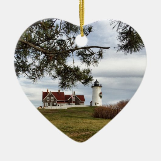 Kerstmis in Nobska vuurtoren Cape Cod Gifts Keramisch Ornament (Voorkant)