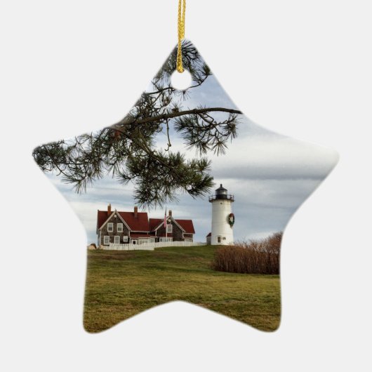 Kerstmis in Nobska vuurtoren Cape Cod Gifts Keramisch Ornament (Voorkant)