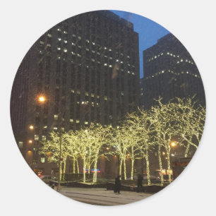 Kerstmis in NYC Winter Snow Holiday Lights Foto Ronde Sticker