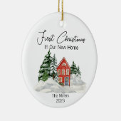Kerstmis in onze nieuwe huis pijnbomen gepersonali keramisch ornament (Rechts)