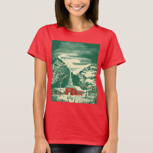 Kerstmis in oude kerk, besneeuwd winters landschap t-shirt