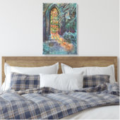 Kerstmis in oude kerk met glas-in-loodraam canvas afdruk (Insitu (Slaapkamer))