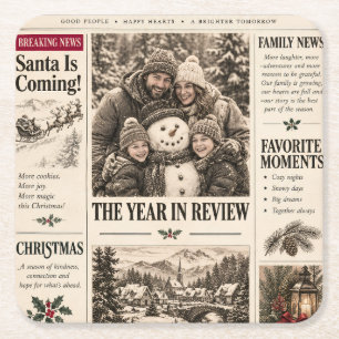 Kerstmis in oude krant, retro gezinsvakantie kartonnen onderzetters