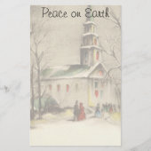 Kerstmis in oude stijl, kerk in winters landschap briefpapier (Voorkant)