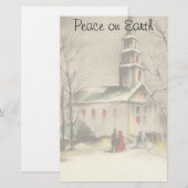 Kerstmis in oude stijl, kerk in winters landschap briefpapier (Voorkant / Achterkant)