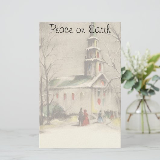 Kerstmis in oude stijl, kerk in winters landschap briefpapier (Staand voorkant)