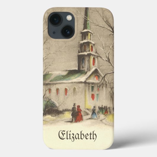 Kerstmis in oude stijl, kerk in winters landschap Case-Mate iPhone case (Achterkant)