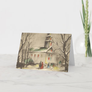 Kerstmis in oude stijl, kerk in winters landschap feestdagen kaart