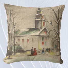 Kerstmis in oude stijl, kerk in winters landschap kussen